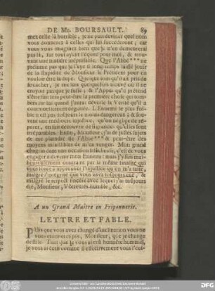 A un Grand Maître en Friponneire. Lettre Et Fable.