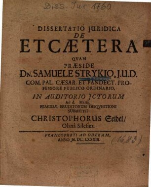 Dissertatio Juridica De Etcaetera