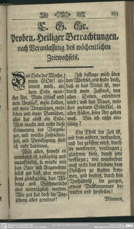 Proben, Heiliger Betrachtungen, nach Veranlassung des wöchentlichen Zeitwechsels