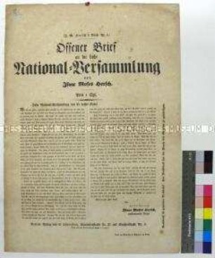Offener Brief von Isaac Moses Hersch an die Nationalversammlung