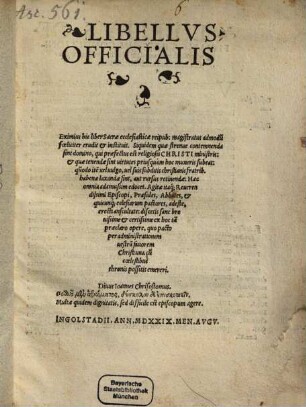 Libellvs Officialis : [Tredecim Conditionibus refertus & per quendam Episcopum subdito praelato in sui confirmatione oblatus]