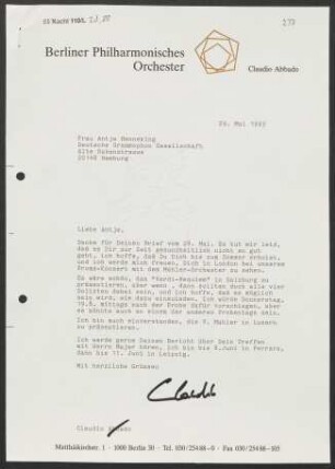 Brief an Antje Henneking an Deutsche Grammophon-Gesellschaft, 29.05.1993