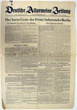 Tageszeitung (letzte Ausgabe?) "Deutsche Allgemeine Zeitung" zum Kampf um Berlin