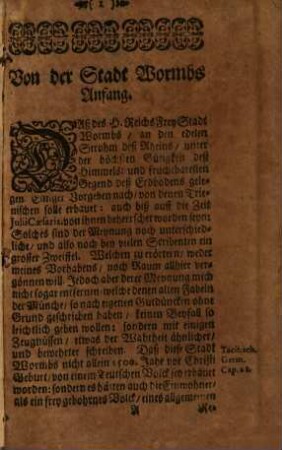 Kurtze Vorstellung der Stadt Wormbs