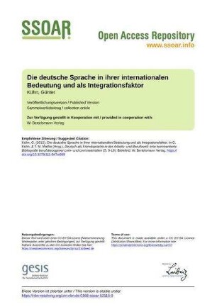 Die deutsche Sprache in ihrer internationalen Bedeutung und als Integrationsfaktor