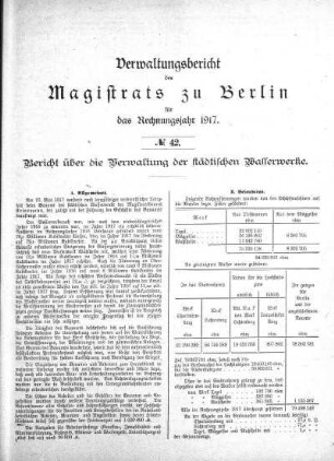 No. 42. Bericht über die Verwaltung der städtischen Wasserwerke