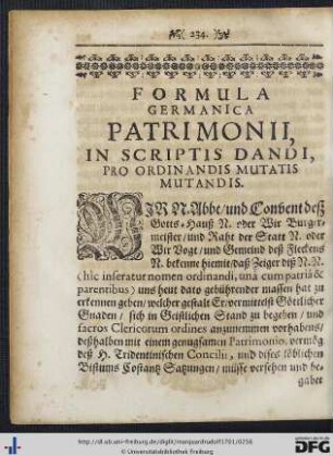Formula Germanica Patrimonii, In Scriptis Dandi, Pro Ordinandis Mutatis Mutandis.