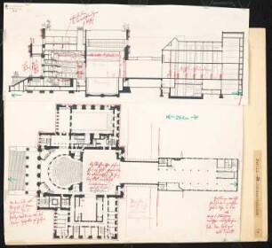 Schauspielhaus (auch: Preussisches Theater der Jugend, Konzerthaus), Berlin: Grundriss und Längsschnitt