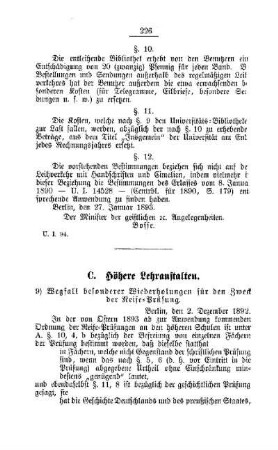 Wegfall besonderer Wiederholungen für den Zweck der Reife-Prüfung : [C. Höhere Lehranstalten]