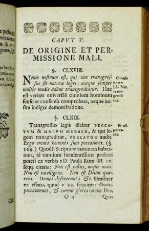 Caput V. De origine et permissione mali.