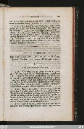 Erster Abschnitt. Die Lehre von Gott, seinen Eigenschaften, seinen Werken, und seiner Weltregierung.