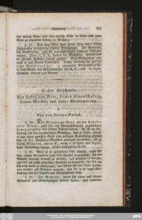 Erster Abschnitt. Die Lehre von Gott, seinen Eigenschaften, seinen Werken, und seiner Weltregierung.