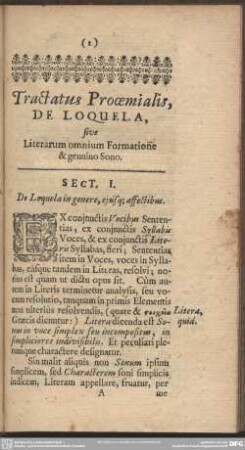 Tractatus Prooemialis, De Loquela, sive Literarum omnium Formatione & genuino Sono