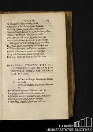 Herculis Strozae Titi Filii Venatio Ad Divam Lucretiam Borgiam Ferrariae Ducem.