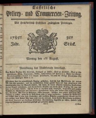 31tes Stueck, Montag den 1ten August. 1785