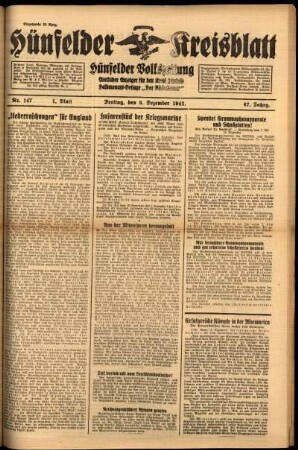 Erste Ausgabe vom Freitag, den 05. Dezember 1941.