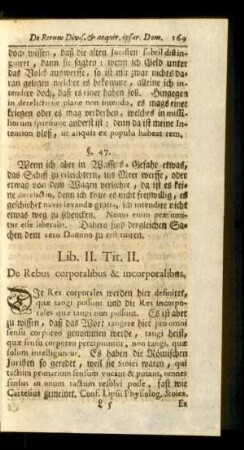 Tit. II. De Rebus corporalibus & incorporalibus.