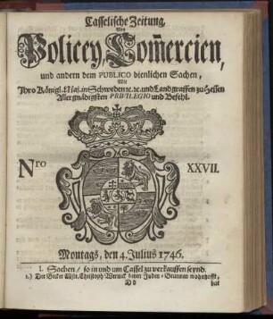 Nro. XXVII, Montags, den 4. Julius 1746