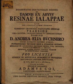 Diss. ... de damnis ex abusu resinae Jalappae