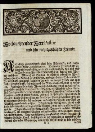 Hochzuehrender Herr Pastor und sehr wehrtgeschätzter Freund!