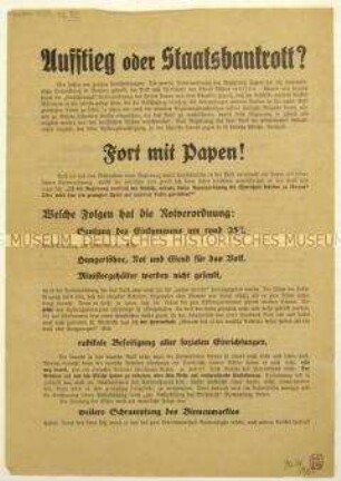Flugblatt der NSDAP gegen die Wirtschaftspolitik der Reichsregierung