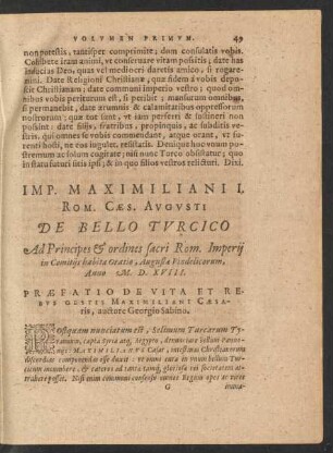 Imp. Maximillian II. Rom. Caes. Augusti De Bello Turcico ...