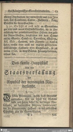 Das fünfte Hauptstück von der Staatsverfassung der Republik der vereinigten Niederlande