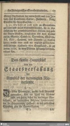 Das fünfte Hauptstück von der Staatsverfassung der Republik der vereinigten Niederlande