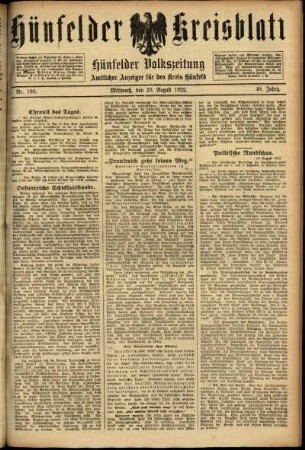 Ausgabe vom Mittwoch, den 23. August 1922.