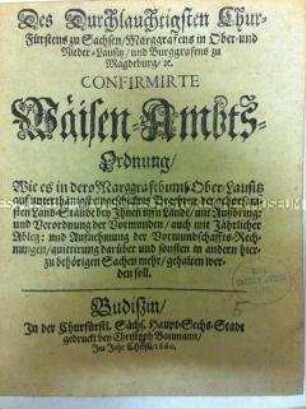 Vormundschaftsordnung für die Markgrafschaft Oberlausitz
