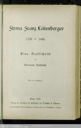 2: Firma Franz Leitenberger : 1793 - 1893; eine Denkschrift