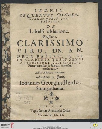 Sequentes Conclusiones Iuris Controversi. De Libelli oblatione