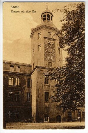Stettin. Uhrturm mit alter Uhr
