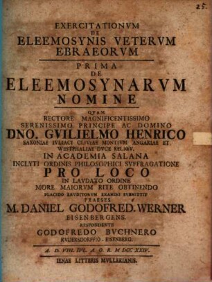 Exercitationum de eleemosynis veterum Ebraeorum I,. de eleemosynarum nomine