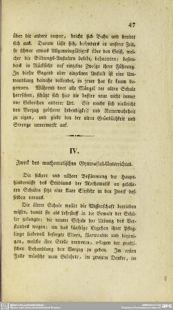 IV. Zweck des mathematischen Gymnasial-Unterrichtes