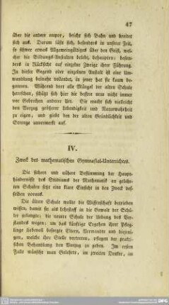 IV. Zweck des mathematischen Gymnasial-Unterrichtes