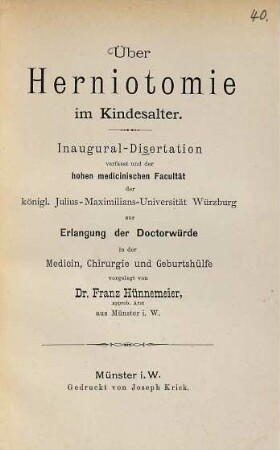 Über Herniotomie im Kindesalter ...
