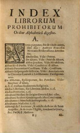 Index Librorum Prohibitorum : Innoc. XI. P. M. Jussu Editus Usque ad Annum 1681. Eidem accedit in fine Appendix usque ad mensem Junij 1704. Juxta Exemplar Romanum