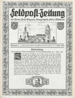9.1916: Feldpost-Zeitung der Firma Fritz Pilgram, Baugeschäft, Köln-Mülheim
