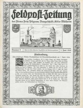 9.1916: Feldpost-Zeitung der Firma Fritz Pilgram, Baugeschäft, Köln-Mülheim