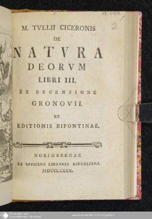 M. Tvllii Ciceronis De Natvra Deorvm Libri III : Ex Recensione Gronovii Et Editionis Bipontinae