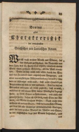 Brutus oder Charakteristik der vornehmsten Griechischen und Lateinischen Redner.