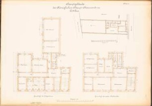 Hauptsteueramt, Cottbus: Lageplan 1:500, Grundrisse EG, 1.OG
