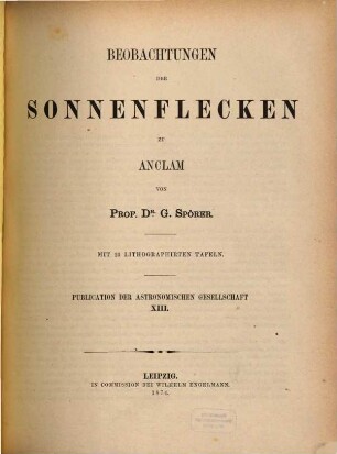 Beobachtungen der Sonnenflecken zu Anclam