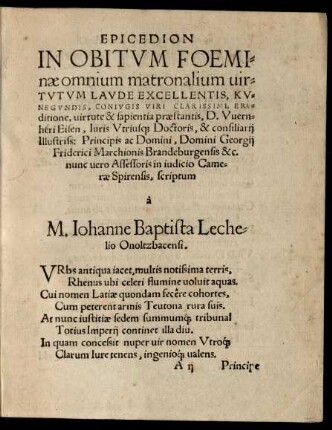 Epicedion In Obitum Foeminae omnium matronalium virtutum Laude Excellentis, Kunegundis ...