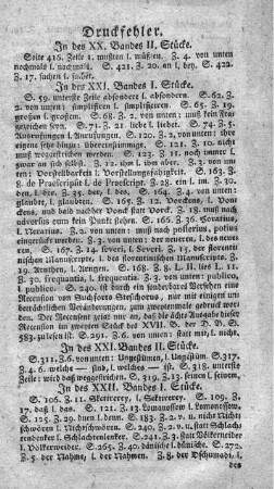 Druckfehler. In des XX. Bandes II. Stücke. - In des XXIII. Bandes II. Stücke.