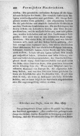 Schreiben aus Corfu, vom 12. Dec. 1803