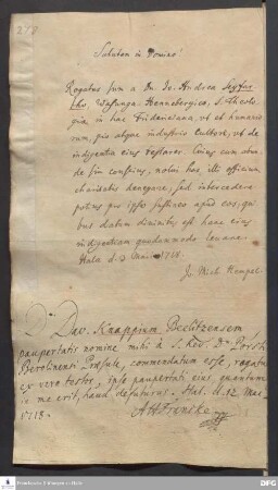 Testimonium von August Hermann Franckes für David Knapp.