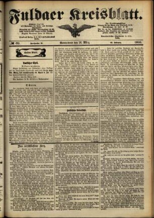 Erste Ausgabe vom Samstag, den 26. März 1910.