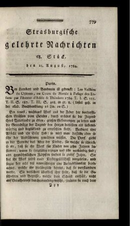 68. Stück, den 25. August, 1784.